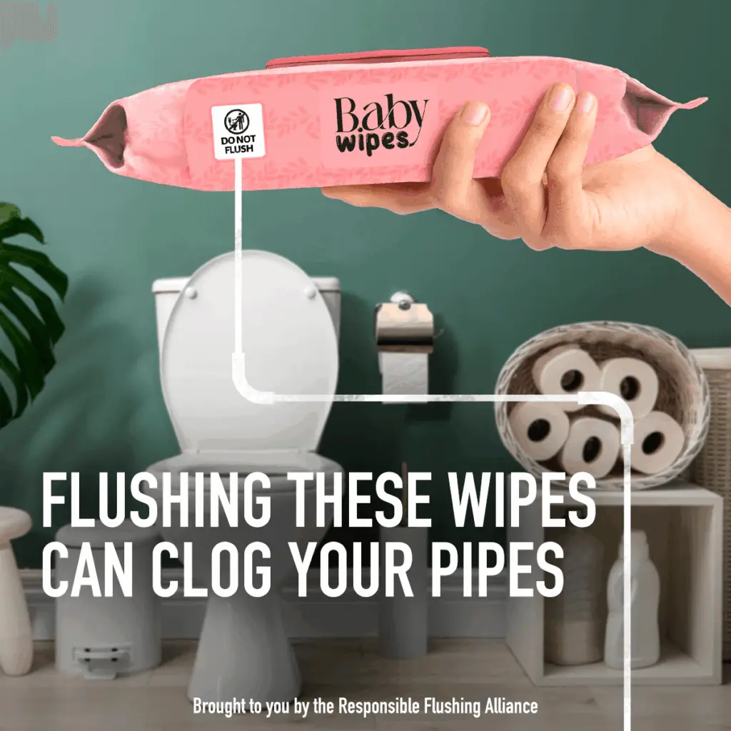 are baby wipes flushable? Can flushing baby wipes cause damage? Yes! Look for the logo