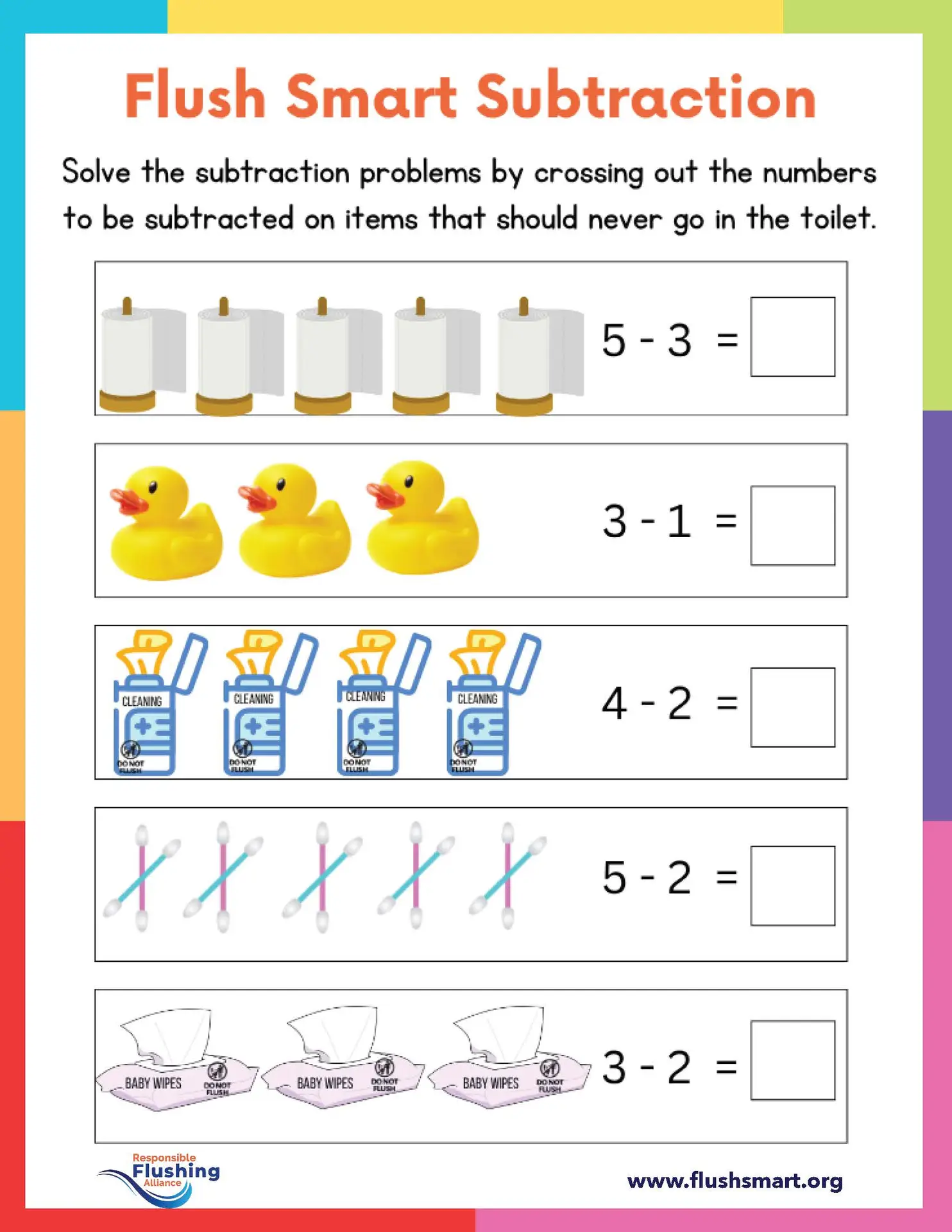 Potty training teacher subtraction worksheet printable